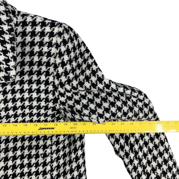 Calvin Klein Women 8 Houndstooth Wool Blend Coat Black White Button Up Old Money - Picture 10 of 16